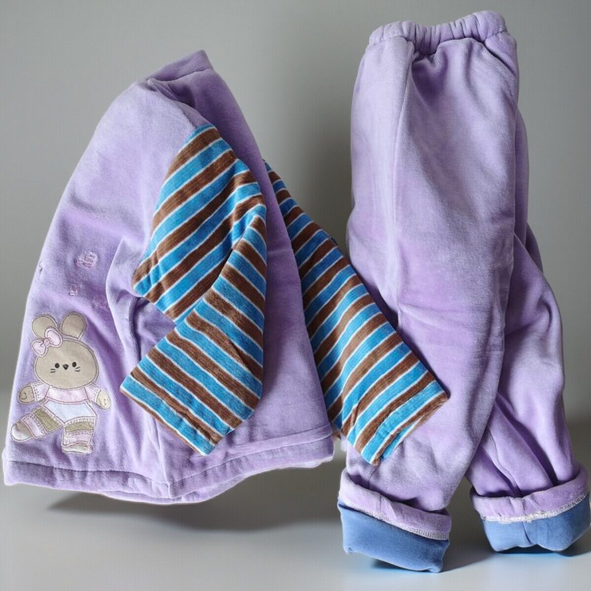 福利外贸冬女童装保暖夹棉衣裤子套装两用裆加厚卡通 2-3岁1026