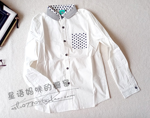 瑕疵儿童纯棉长袖男童装男宝宝春装衬衣服衬衫演出服150码0812