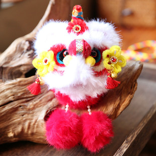 立体毛绒醒狮斜挎包红包 红色舞狮头零钱包利是封过新年货挂件