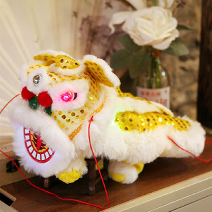 毛绒醒狮提线木偶中国风复古风玩具民俗民间传统手工舞狮子发光款