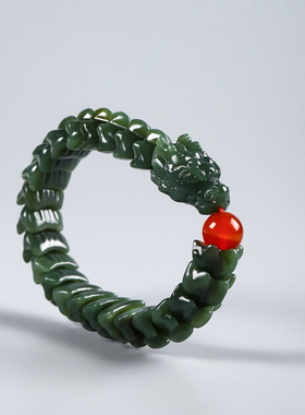 天然新疆和田玉且末料龙骨手链精致小众高级感气质手串龙纹造型