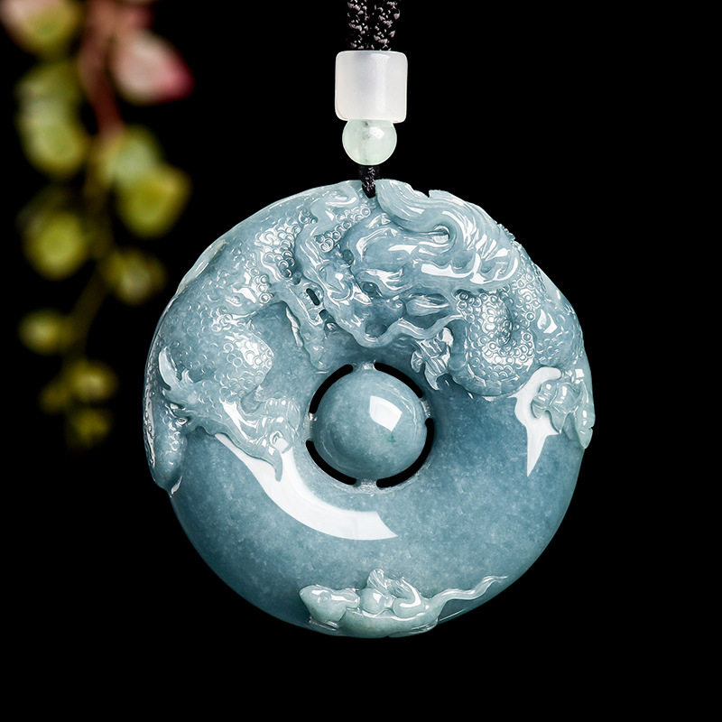 天然a货翡翠蓝水祥龙灵鼠龙牌生肖龙生意兴隆吊坠冰种玉石珠宝