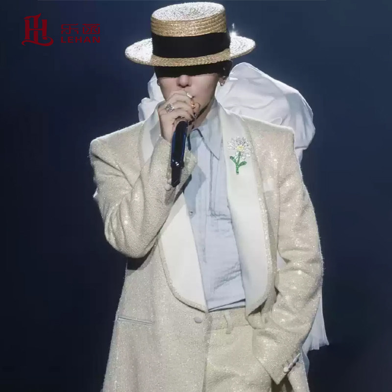 权志龙同款香槟色亮片西装套装男歌手舞台表演服男嘉宾走秀主持人