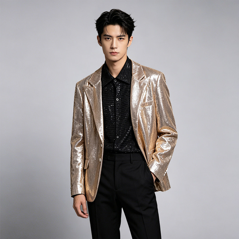 王一博同款香槟色亮片西装外套男歌手演唱会同款亮片演出服礼服