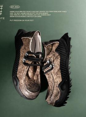 编界Rewrite 「穿过沙漠」城市猎人牛皮运动袋鼠鞋异形厚底休闲鞋