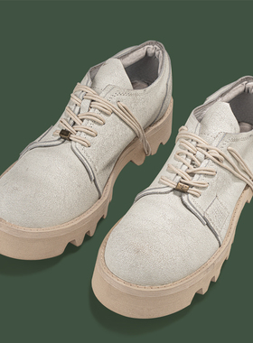 编界Rewrite 裂 爆裂厚底圆头德比鞋国潮小白鞋日系休闲情侣皮鞋