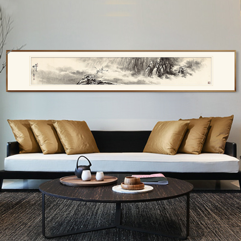 新中式客厅装饰画茶室水墨山水禅意挂画现代卧室床头横幅意境壁画