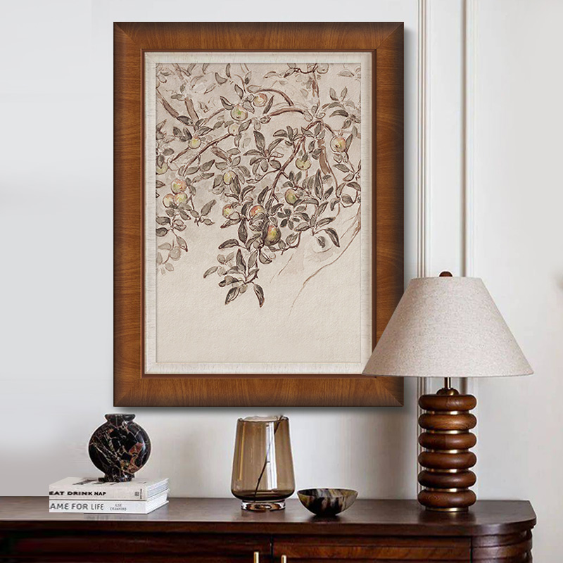 中古风玄关装饰画法式复古风客厅餐厅挂画高级感卧室壁画苹果树图片
