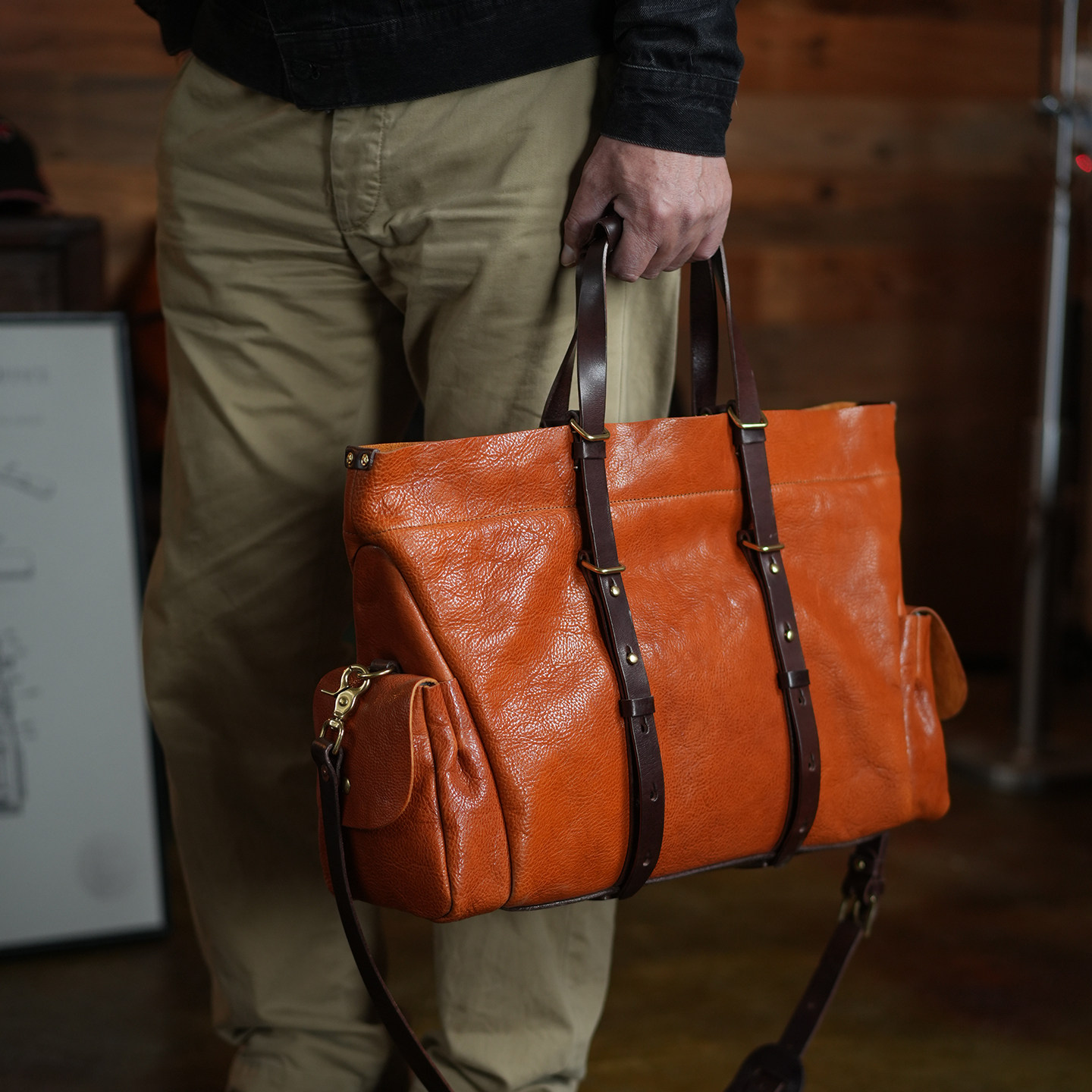 复古植鞣头层牛皮男士手提包大容量真皮托特包商务休闲斜挎包