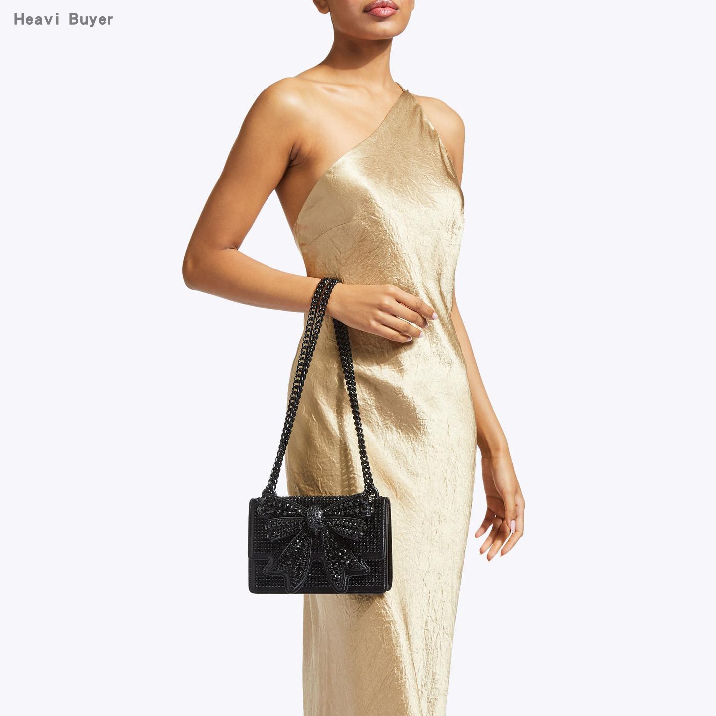 TTHeavi牛皮水钻蝴蝶结小方包