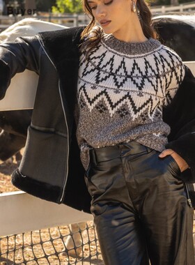 【TT Heavi】直邮代购 针织拼接费尔德圆领宽松长袖女毛衣 25秋冬