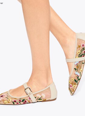 【TT Heavi】直邮代购 网纱透视刺绣花朵方头平底芭蕾单鞋 26春夏