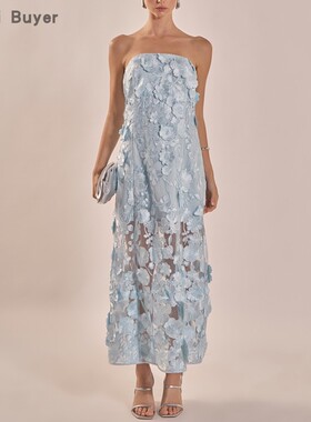 【TT Heavi】直邮代购 涤纶刺绣花朵抹胸透视中长连衣裙 26春夏