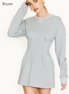 【TT Heavi】直邮代购 棉混纺圆领束腰修身短款卫衣连衣裙 26春夏