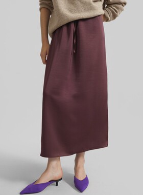 【TT Heavi】直邮代购 涤纶缎面系腰带包臀中长款女半身裙 25秋冬