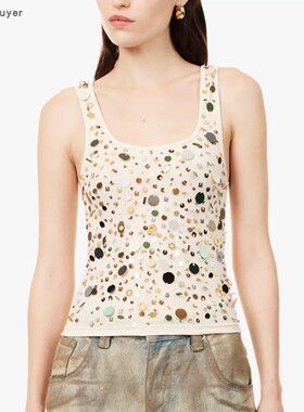 【TT Heavi】直邮代购 聚纤混纺彩色圆片大U领修身女背心 25秋冬