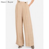 直邮代购 粘纤前褶皱高腰阔腿纯色通勤女西装 Liu 长裤 26春夏