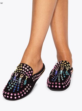 【TT Heavi】直邮代购 麂皮彩色水钻字母mules平底女拖鞋 26春夏