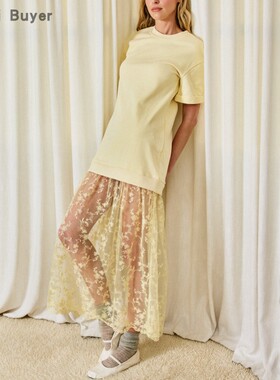 【TT Heavi】直邮代购 棉布蕾丝拼接圆领短袖T恤长连衣裙 26春夏