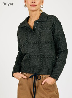 【TT Heavi】直邮代购 针织小毛球格纹翻领长裙百搭女毛衣 26春夏