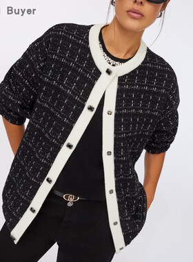 Liu Jo 直邮代购 针织混纺银葱圆领长袖小香风中长女开衫 26春夏