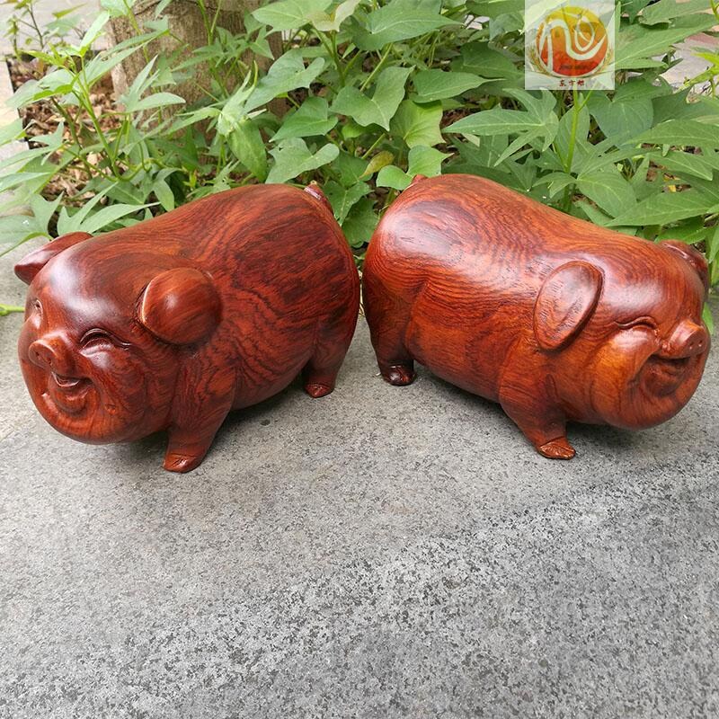 红木小猪工艺品摆件木制风水用品开业礼品缅甸花梨木动物摆件实木