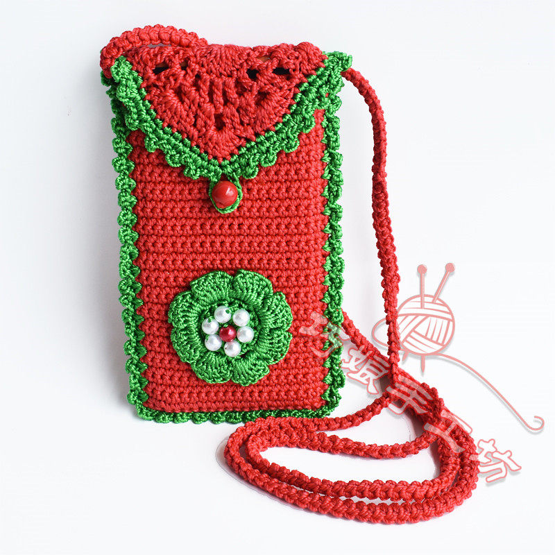 女式手机包 斜跨手工钩花小包 运动健身用手机袋 便携式小零钱包