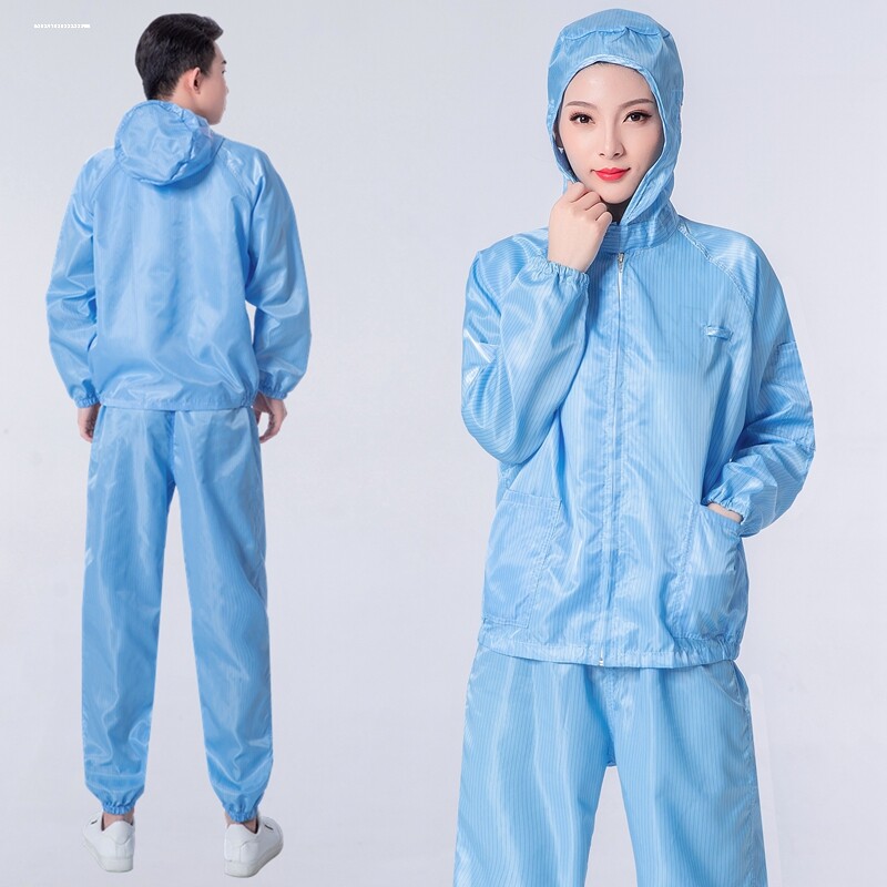 防静电连体服带口袋带鞋子净化车间工作服帽喷漆服蓝色白色无尘服