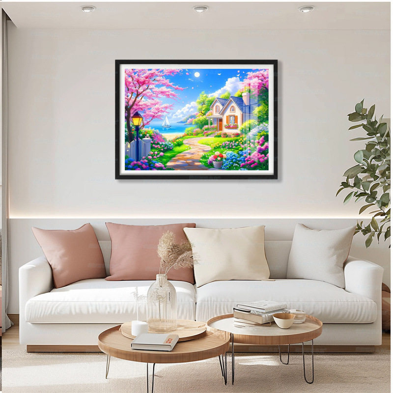 【进口棉布】蒙娜丽莎十字绣海边童话小屋新款风景装饰手工绣