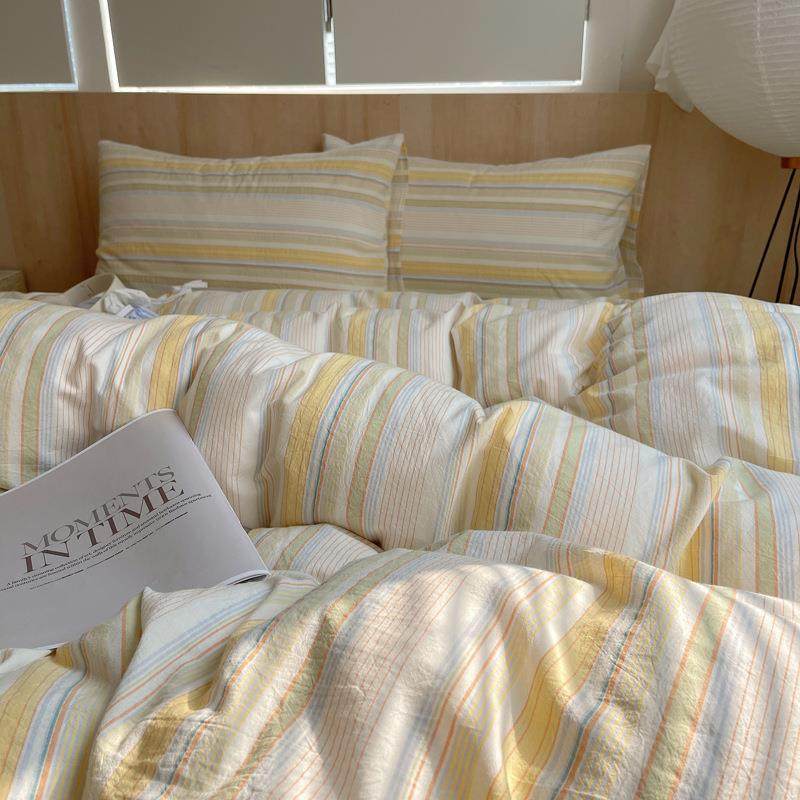 海门区久莎纺织品经营部博主风色织水洗棉四件套 全棉纯棉床单被