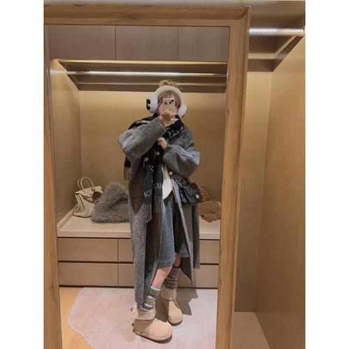 Yukiss【慵懒！70绵羊毛/加厚中长款双面呢大衣外套】