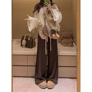 子 女秋韩系宽松裤 Yukiss 咖色高克重加厚加绒磨毛直筒阔腿休闲裤