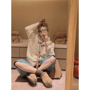 翻领绞花麻花毛衣外套 Yukiss ins感粗棒针手工感