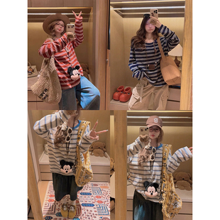 t恤～ 慵懒宽松条纹长袖 du家撞色机织螺纹领 Yukiss