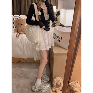 Yukiss 小个子白色蕾丝蛋糕半身裙女夏韩系韩系宽松简约A字裙短裙