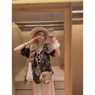 娃娃衫 Yukiss 露肩短袖 三种穿法 原创绣花小衫