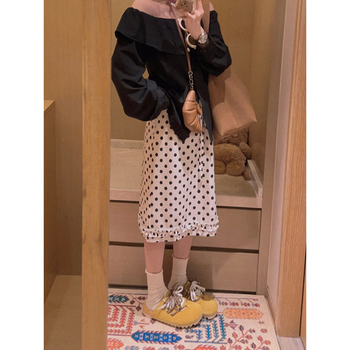 Yukiss【可咸可甜！遮胯/棉麻波点中裙休闲A字半身裙】