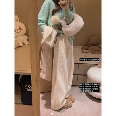 Yukiss 480g高克重加绒直筒阔腿卫裤女冬韩系宽松保暖时髦休闲裤