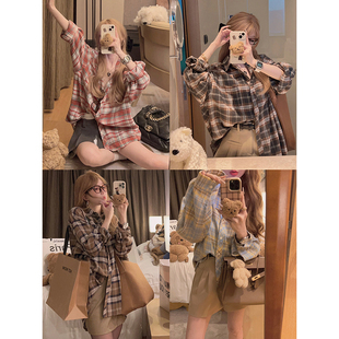 磨毛感格子衬衣外套 Yukiss 秋日氛围感格纹衬衫