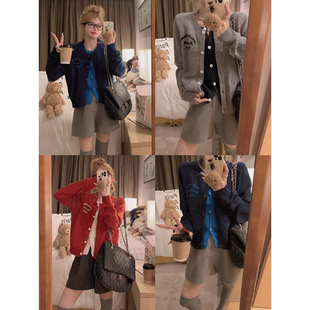 刺绣撞色假两件针织开衫 Yukiss 30羊毛 新年配色 福利清仓5折