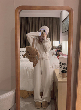 Yukiss 灰色加厚加绒连帽卫衣女冬小个子韩系宽松上衣裤子两件套