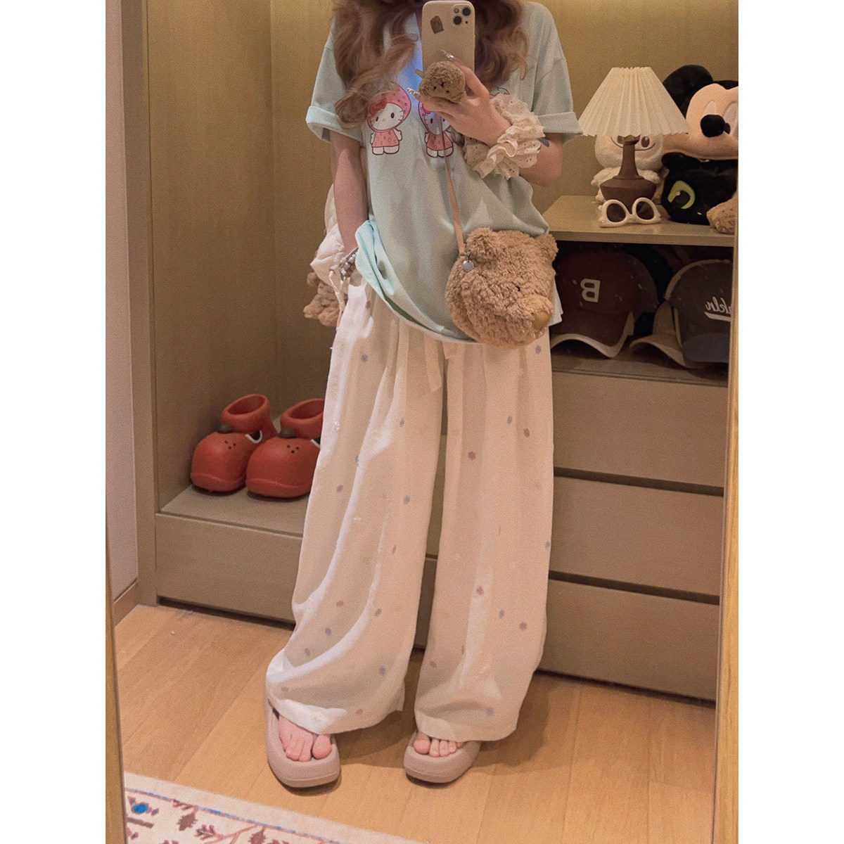 Yukiss 浅蓝色小个子阔腿直筒九分休闲裤女春韩系宽松显瘦灯笼裤