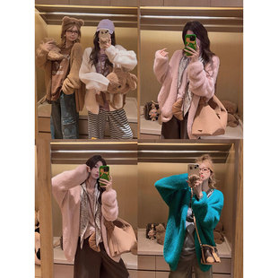 Yukiss 外套女秋韩系宽松保暖软糯时髦上衣 粗针羊毛针织毛衣开衫