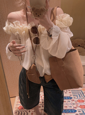 Yukiss【微胖救星+窄肩星人冲！荷叶边一字肩雪纺上衣】