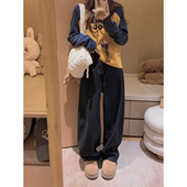 双版 本 豹纹拼接原牛色弯刀裤 Yukiss 加绒牛仔裤