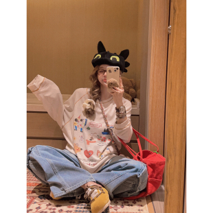 du家原创 T恤 动物派对 印花长袖 复古插肩袖 Yukiss