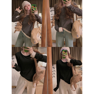 miu风撞色假两件！叠穿T恤打底衫