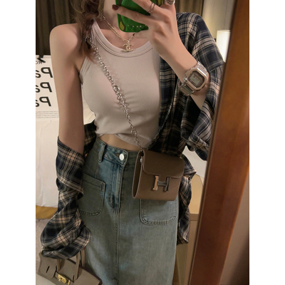 含胸垫的螺纹弹力弹力小背心