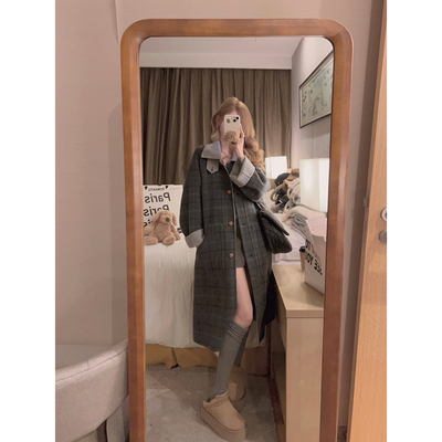 70羊毛格纹两面穿双面呢大衣