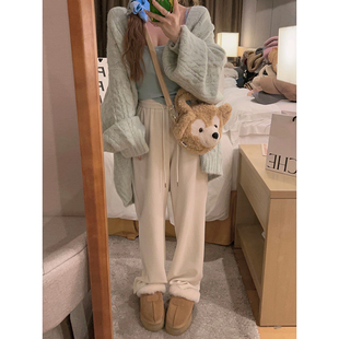 宽松显瘦糯叽叽垂感白色裤 Yukiss毛绒小个子直筒阔腿休闲裤 女秋季